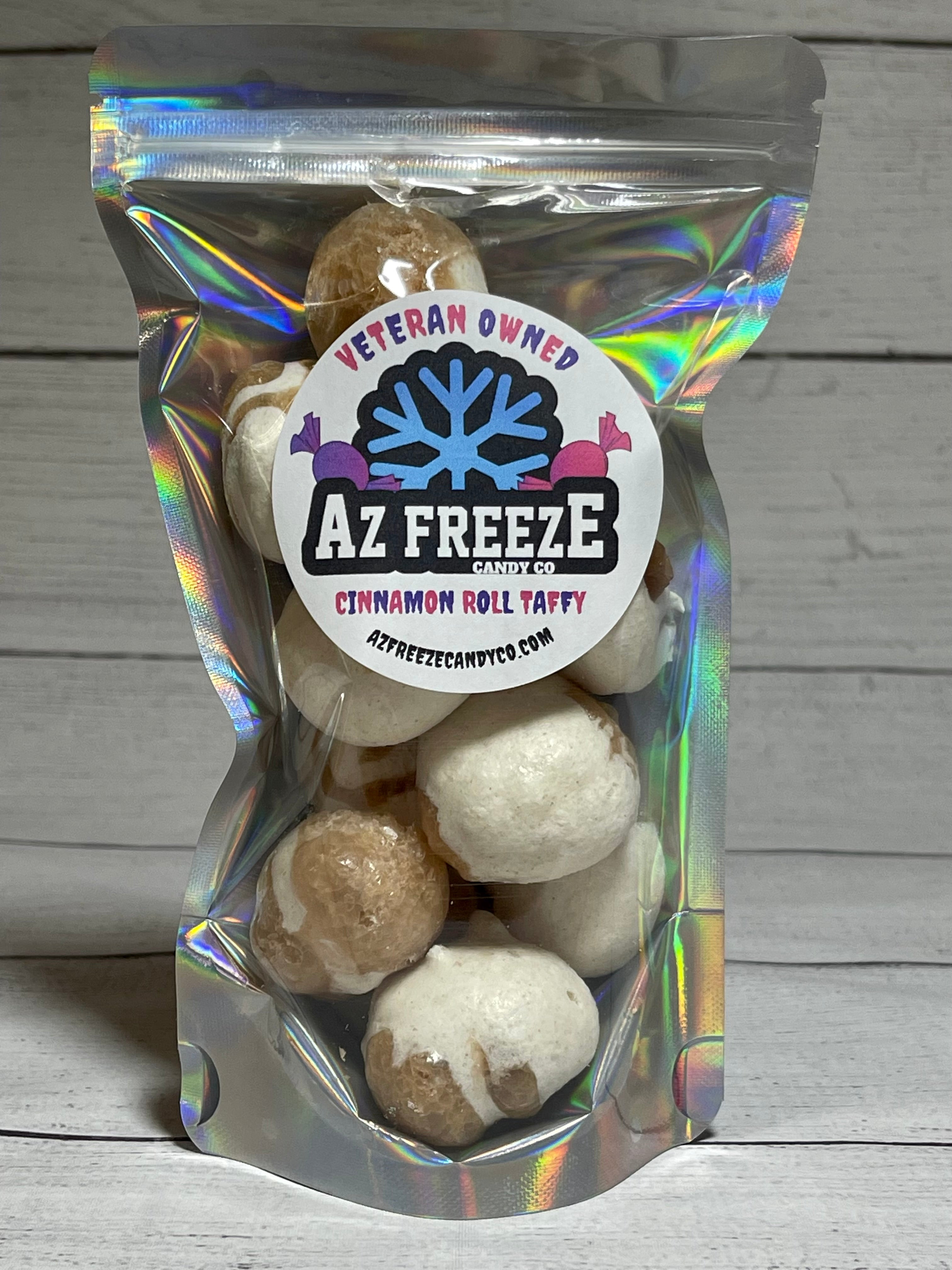 bag of freeze dried cinnamon roll taffy from azfreezecandyco.com