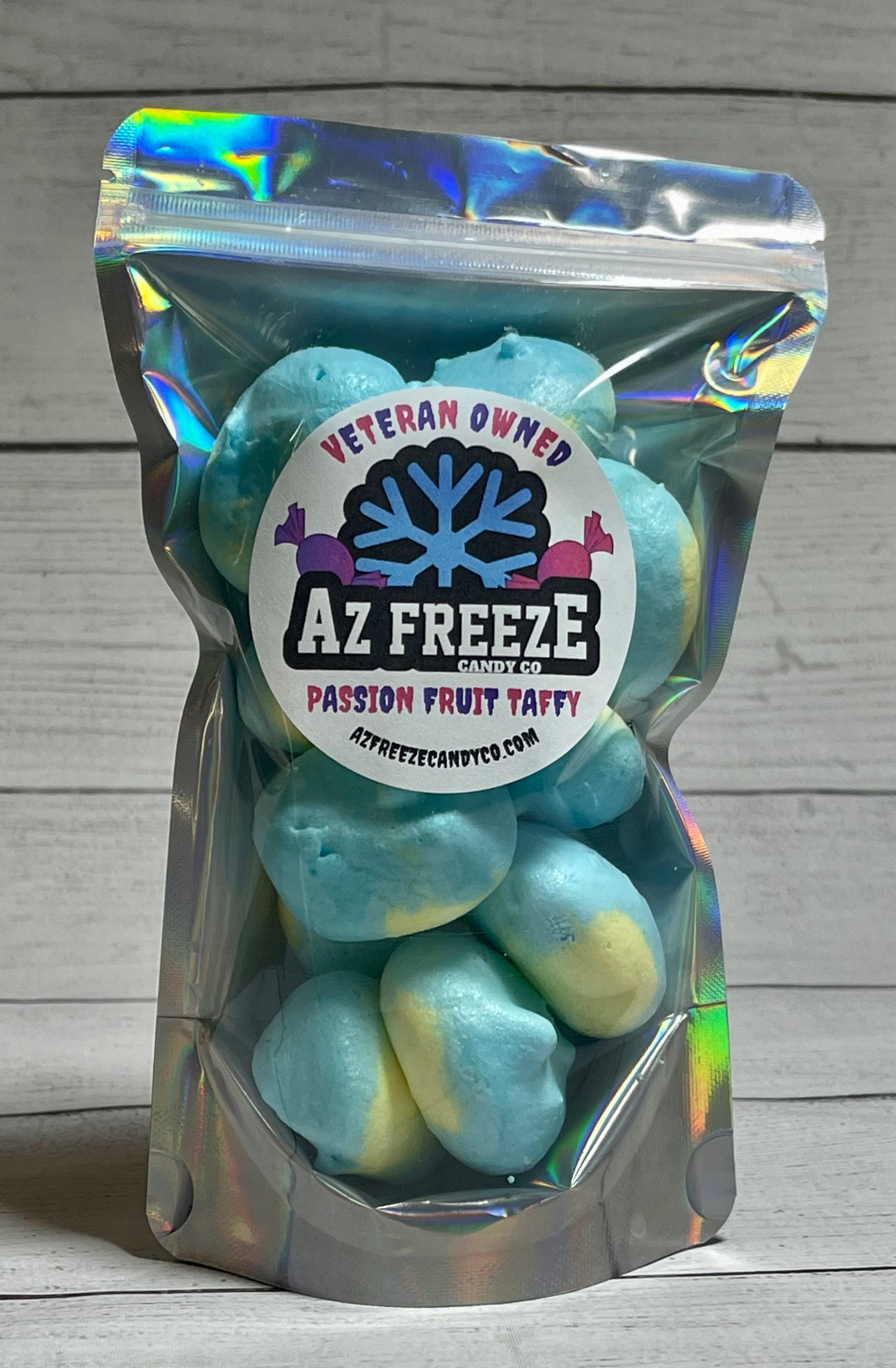 bag of freeze dried passion fruit taffy from azfreezecandyco