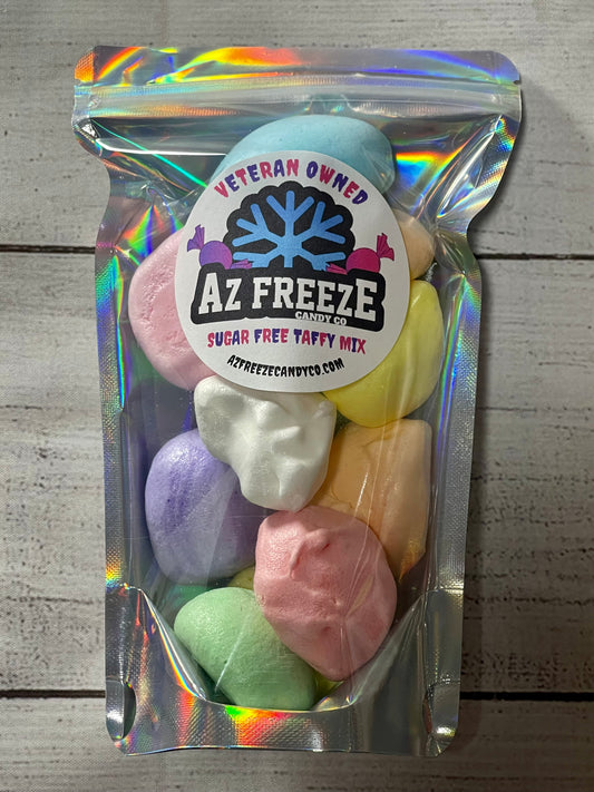 bag of freeze dried sugar free salt water taffy from azfreezecandyco