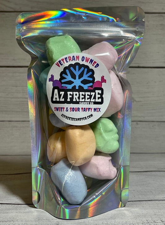 bag of freeze dried sweet and sour salt water taffy from azfreezecandyco